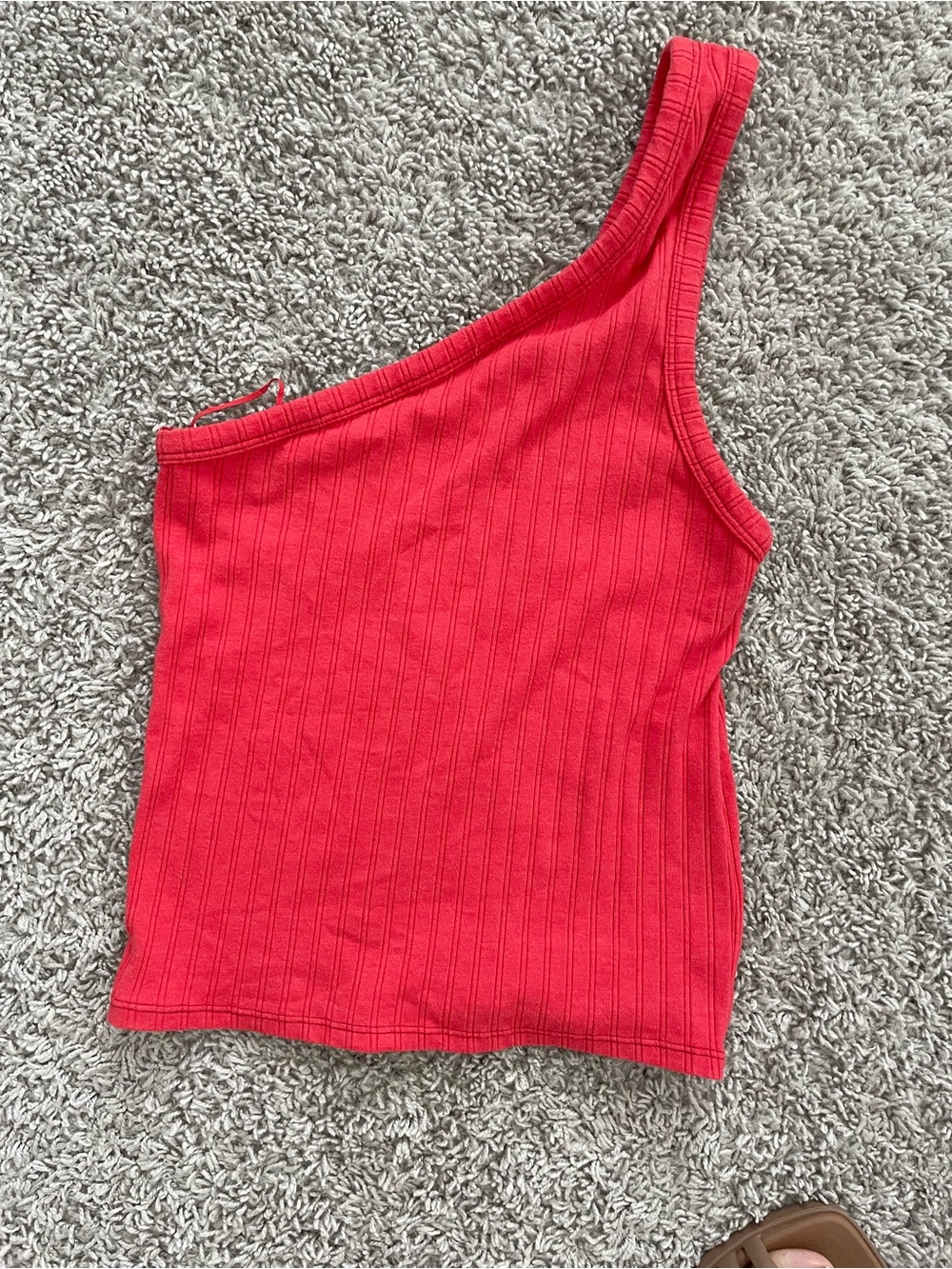 American Eagle Outfitters One-Shoulder Ribbed Tank Top - Red